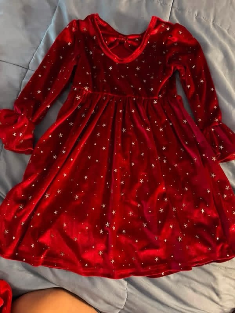 Red Velvet Star-Print Girls' Formal Dress